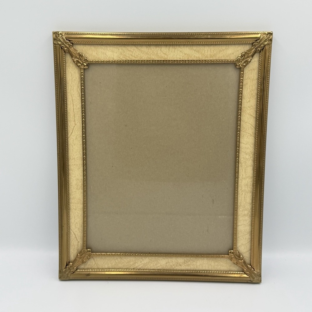 VTG Gold Tone‎ Metal Picture Frame Easel Ornate Hollywood Regency 7.25x9.25